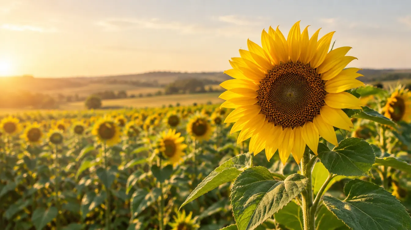 Campo de girasol en floración al atardecer, Chiquitania